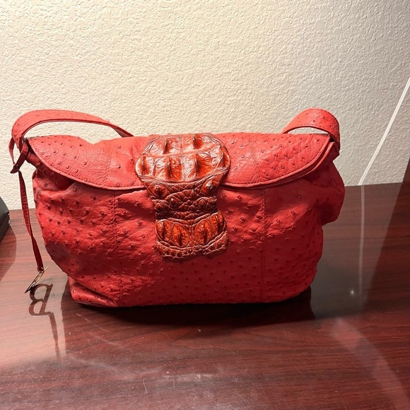 Bolingo By Susan Todd Red Designer Exotic Crocodile and Ostrich Hobo Handbag VTG - Picture 1 of 14